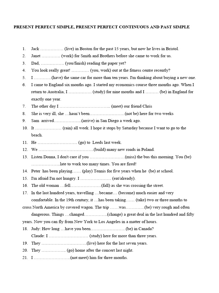 507312805 Present Perfect Simple Continuous and Past Simple 49945 | PDF