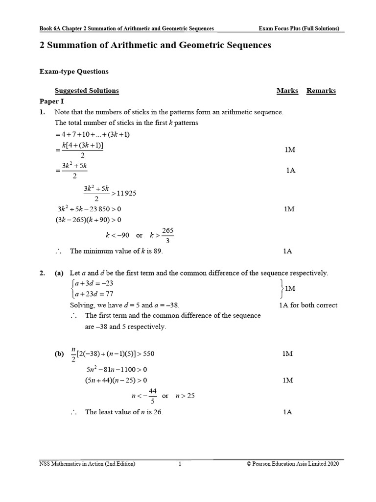 Arithmetic & Geometric Sequences Solutions | PDF | Arithmetic | Number ...