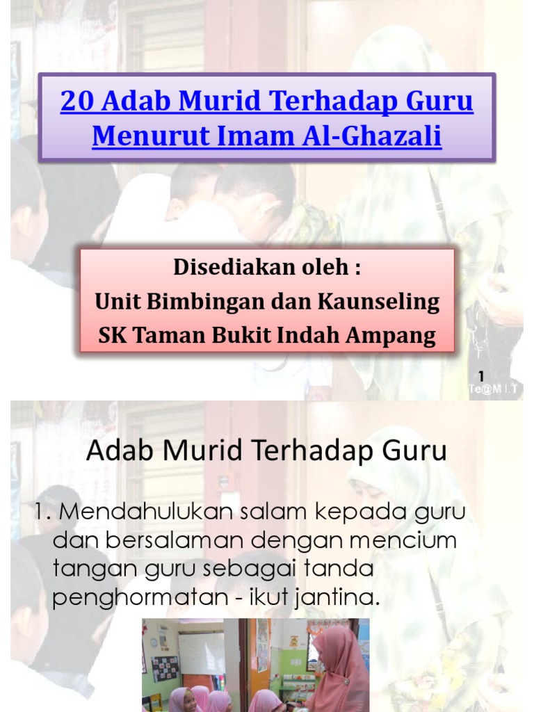 Adab Murid Terhadap Guru Menurut Imam AlGhazali