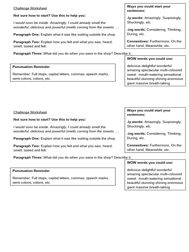 Challenge Writing Worksheet | PDF | Graphemes | Grammar