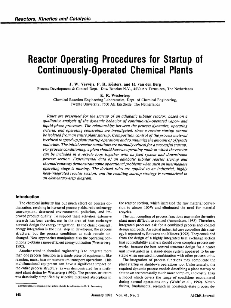 Startup Procedures for Chemical Reactors | PDF | Chemical Reactor ...