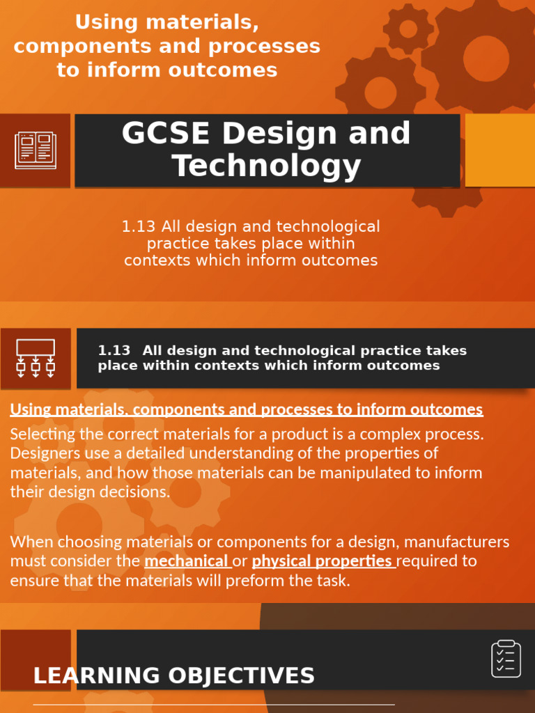 GCSE Design and Technology Materials Components and Processes 1.13 ...