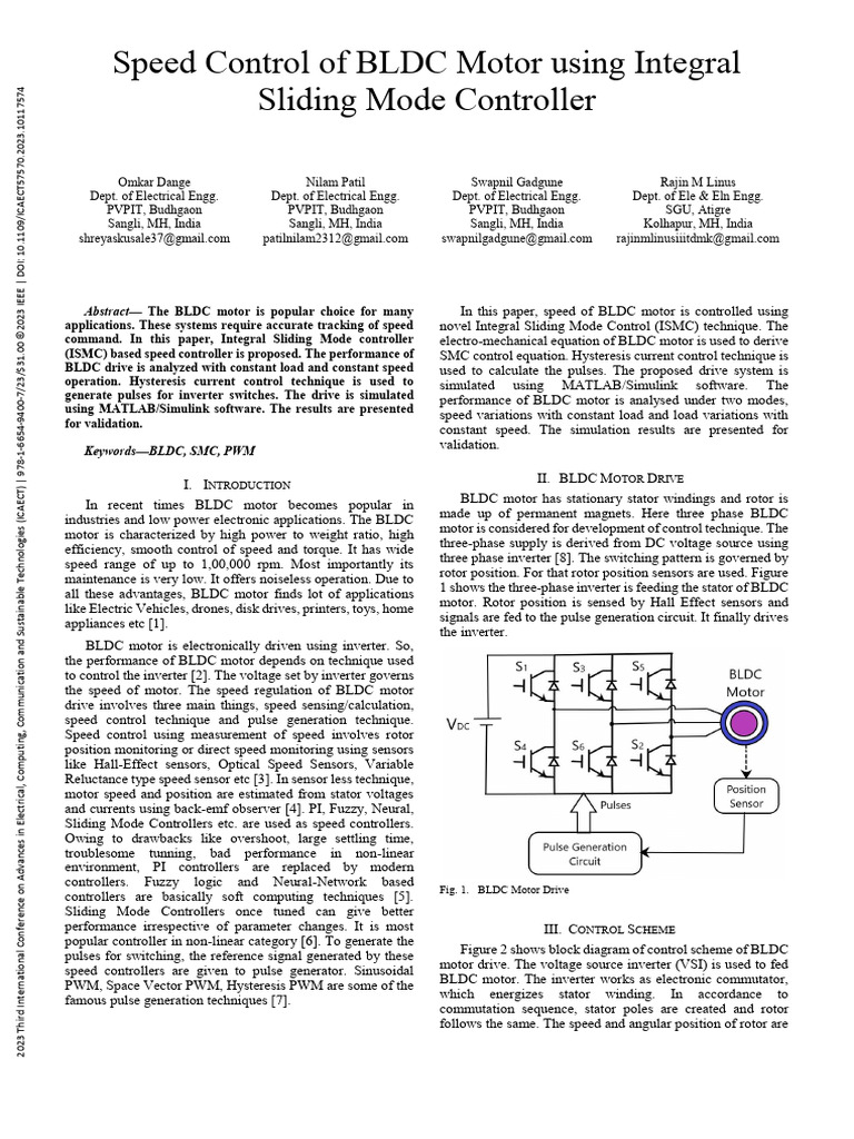BLDC Motor Speed Control with ISMC | PDF | Electric Motor | Power Inverter