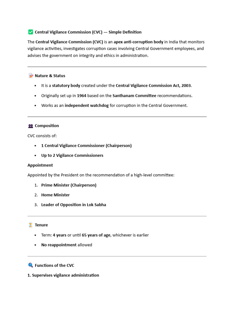 Central Vigilance Commission Overview | PDF | Government Of India ...
