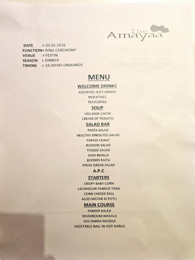 Ring Ceremony Dinner Menu 2026 | PDF