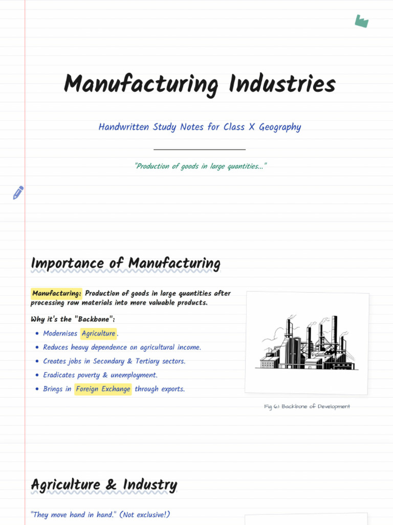 Manufacturing Industries - Revision Notes | PDF