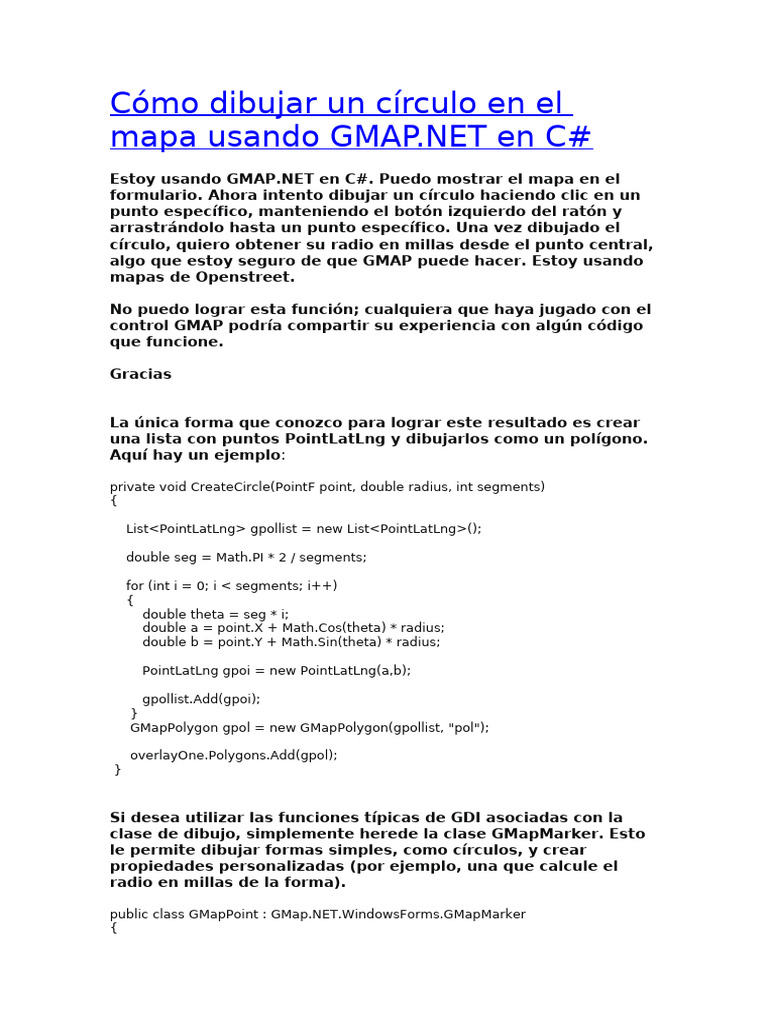 Dibujar círculos en GMAP.NET con C# | PDF | C Sharp (lenguaje de ...