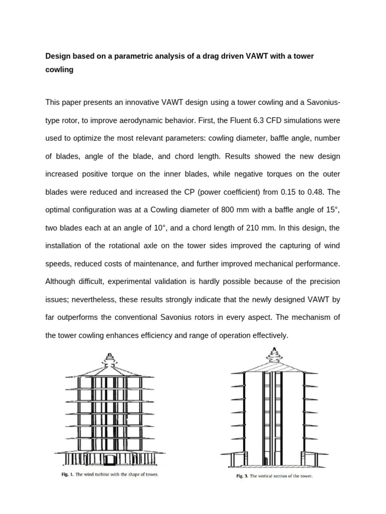 Optimized VAWT Design with Tower Cowling | PDF