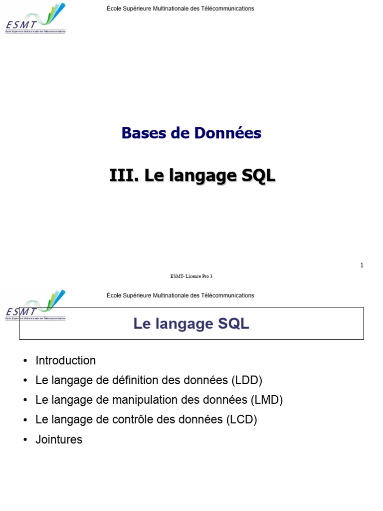 Introduction au langage SQL et ses fonctions | PDF | SQL | Génie logiciel
