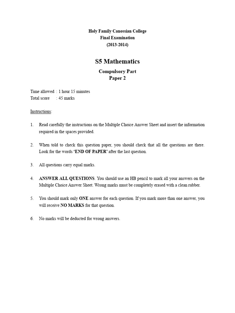 S5 Mathematics Final Exam Paper 2013-14 | PDF | Line (Geometry) | Circle