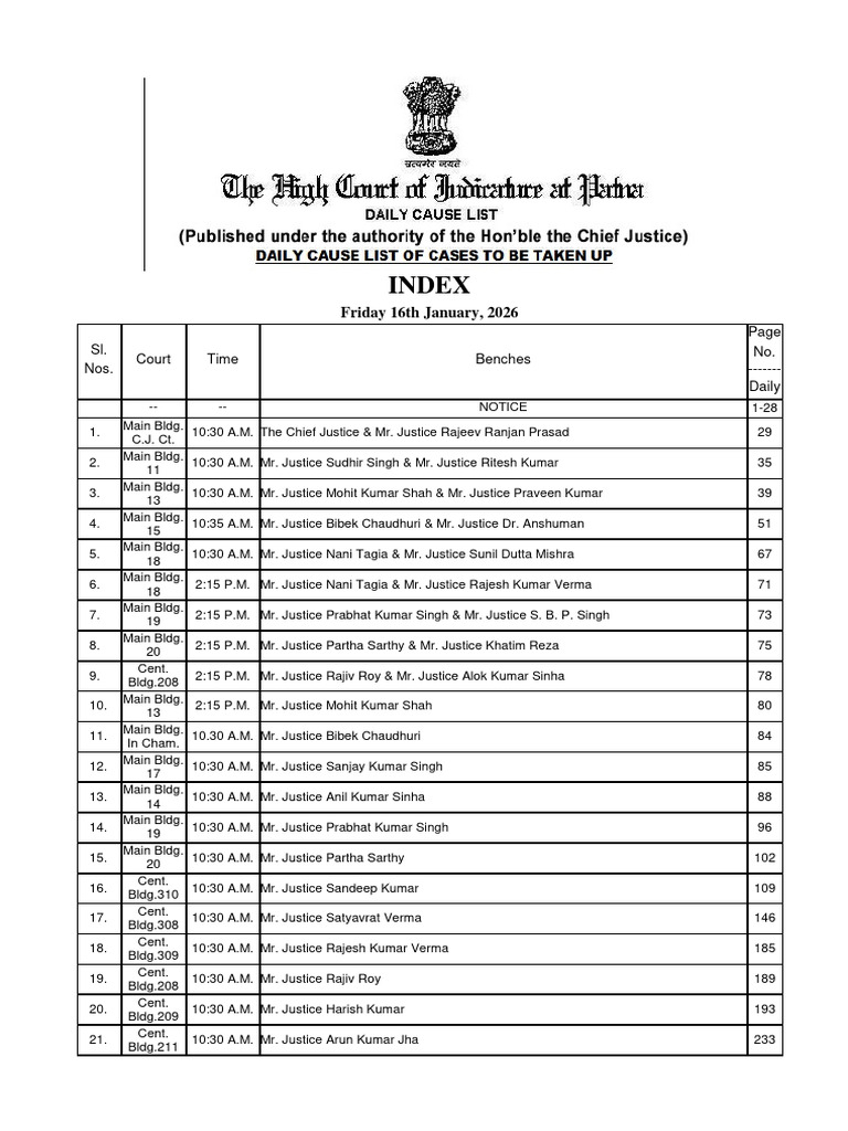 Patna High Court Daily Cause List 2026 | PDF | Public Law | Justice