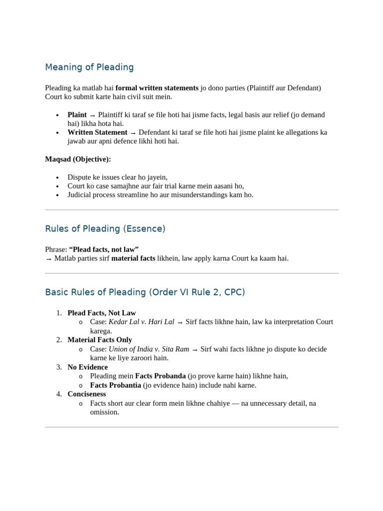Understanding Pleading in Civil Law | PDF | Affidavit | Lawsuit