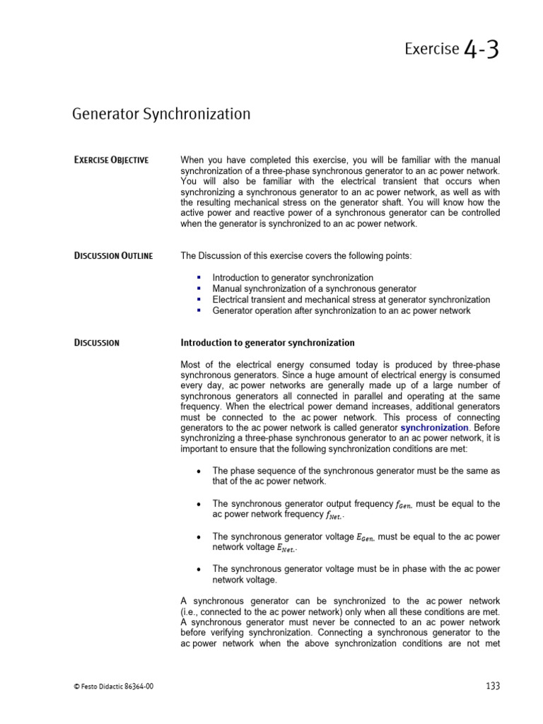 Manual Synchronization of Synchronous Generators | PDF | Ac Power ...