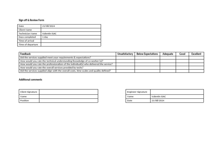 Service Review and Sign-off Form | PDF