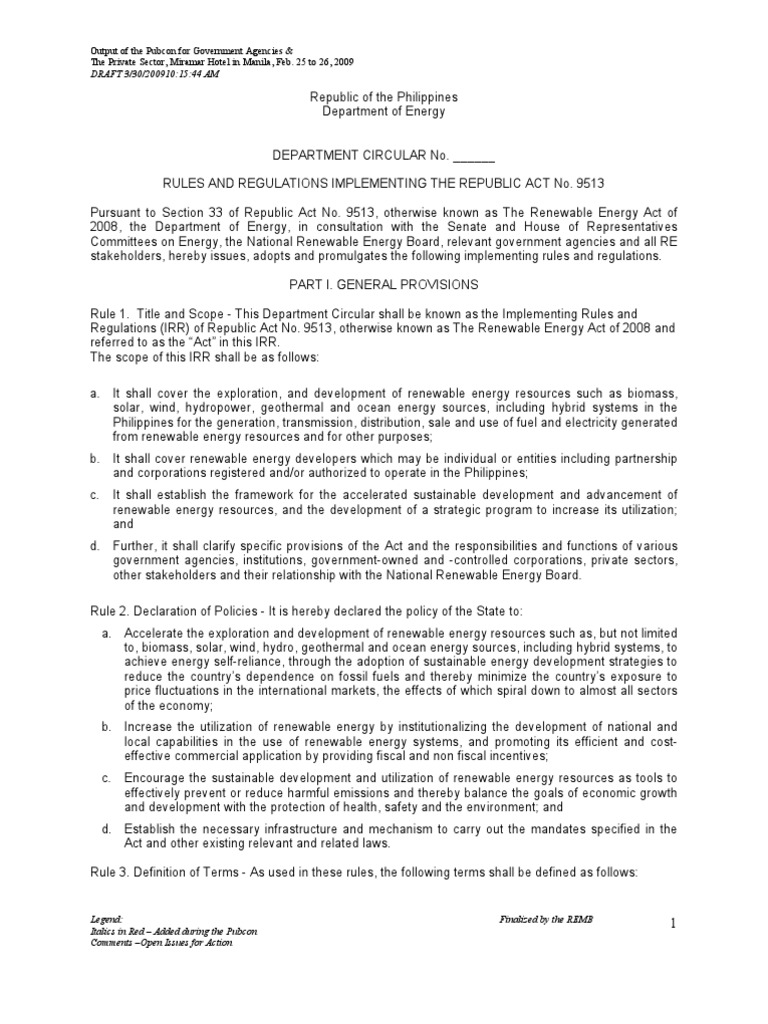 Renewable Energy Act IRR Philippines | PDF | Renewable Energy | Value ...