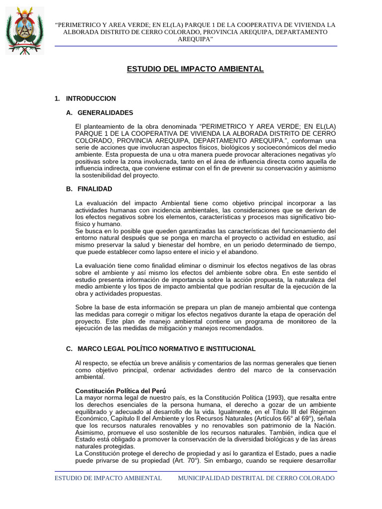 Estudio de Impacto Ambiental en Parque 1 | PDF | Sustentabilidad ...