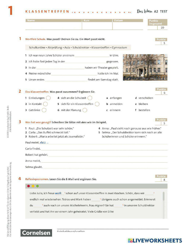 Test Das Leben A2 Lektion 1 | PDF