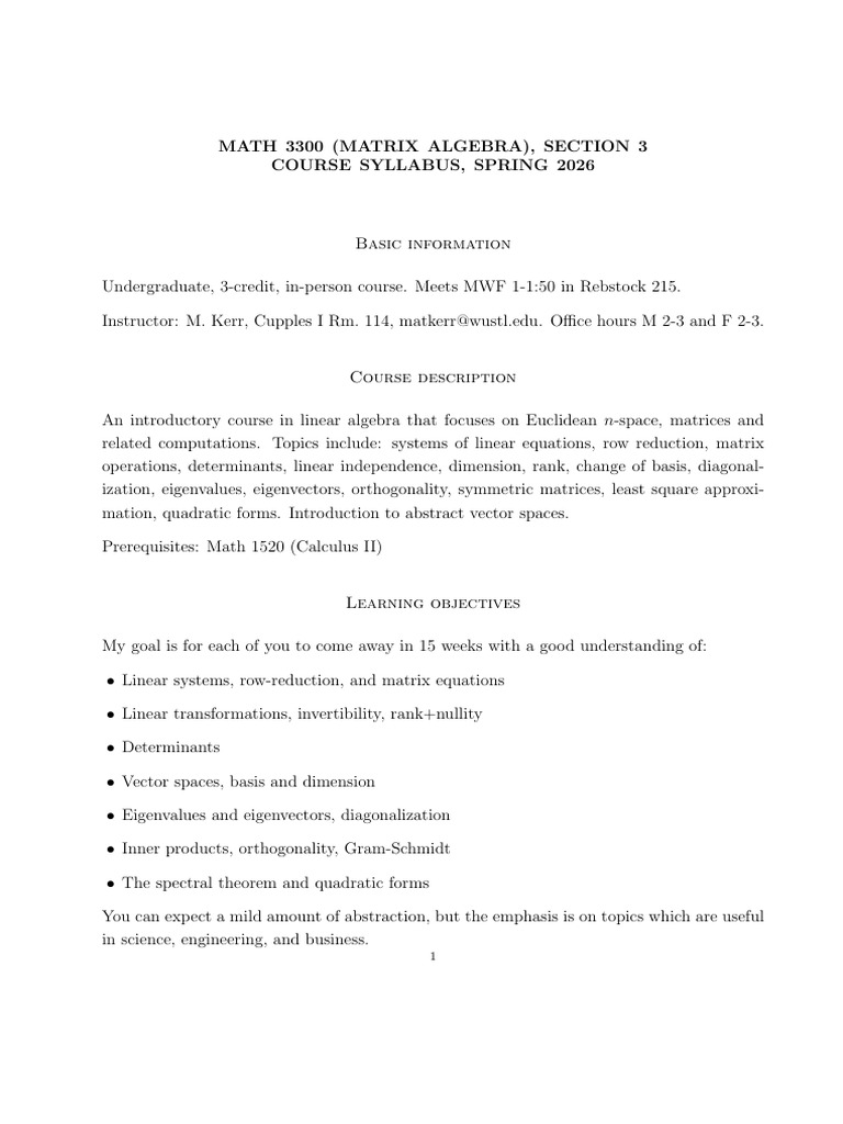 3300syllabus-4 | PDF | Matrix (Mathematics) | Eigenvalues And Eigenvectors