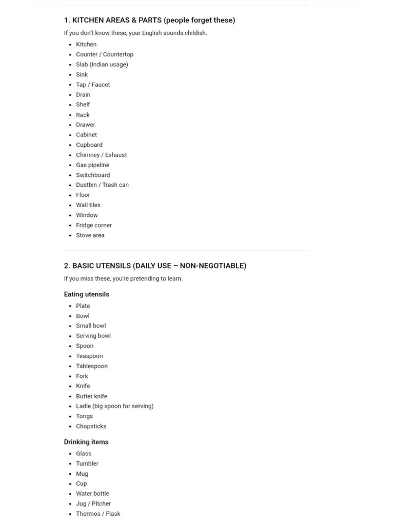 Kitchen Vocabulary Part 1 | PDF