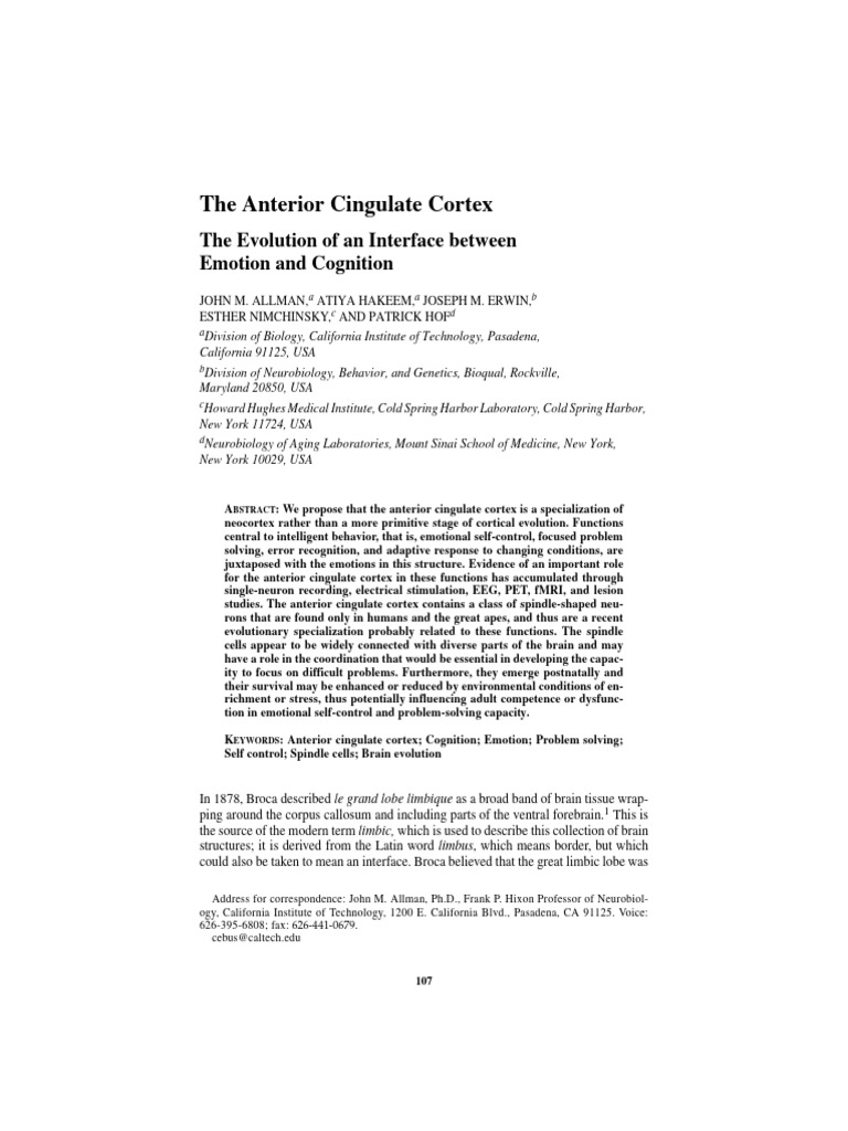 Ann NY Acad Sci - 2006 - Allman - The Anterior Cingulate Cortex (1 ...