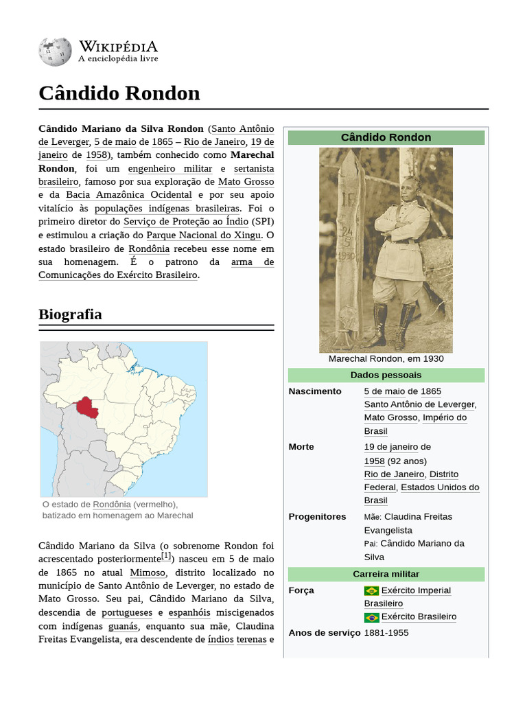 Marechal Rondon: Vida e Legado | PDF | Brasil