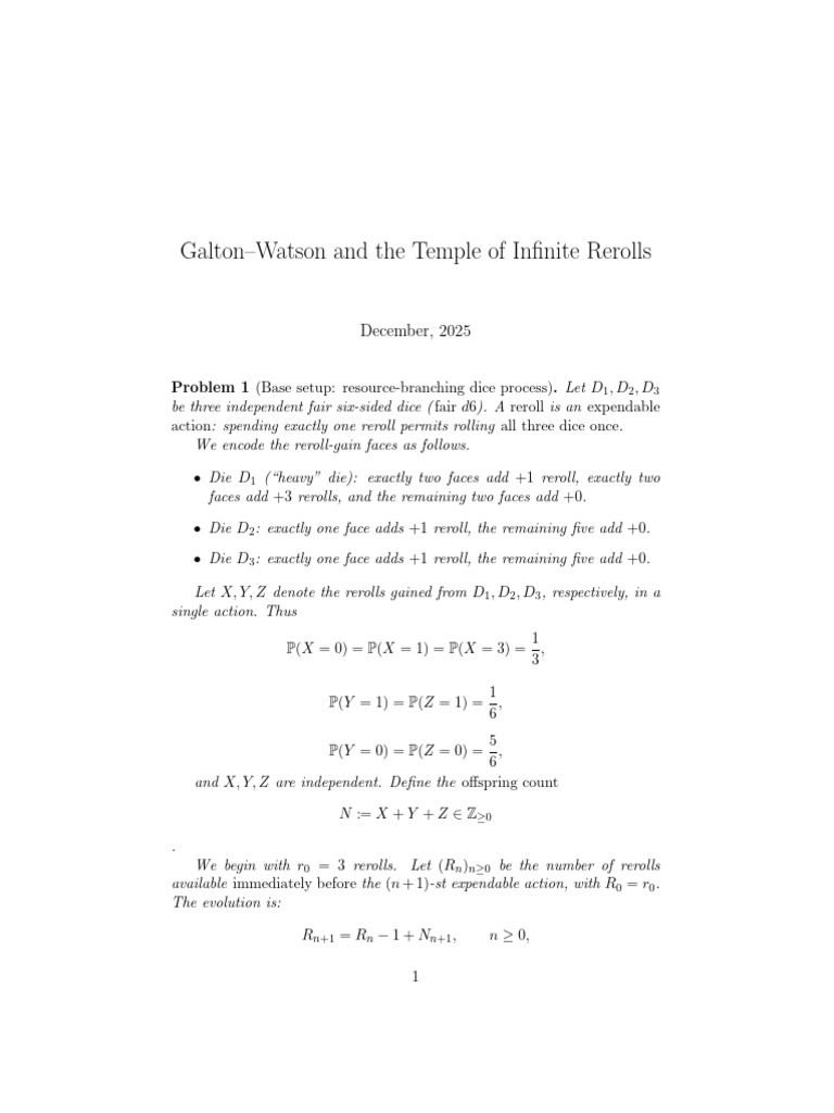 Galton-Watson Process with Dice Rerolls | PDF | Bayesian Inference ...