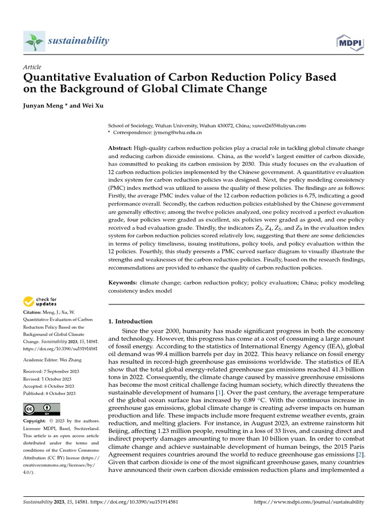 Evaluation of China's Carbon Reduction Policies | PDF | Carbon ...