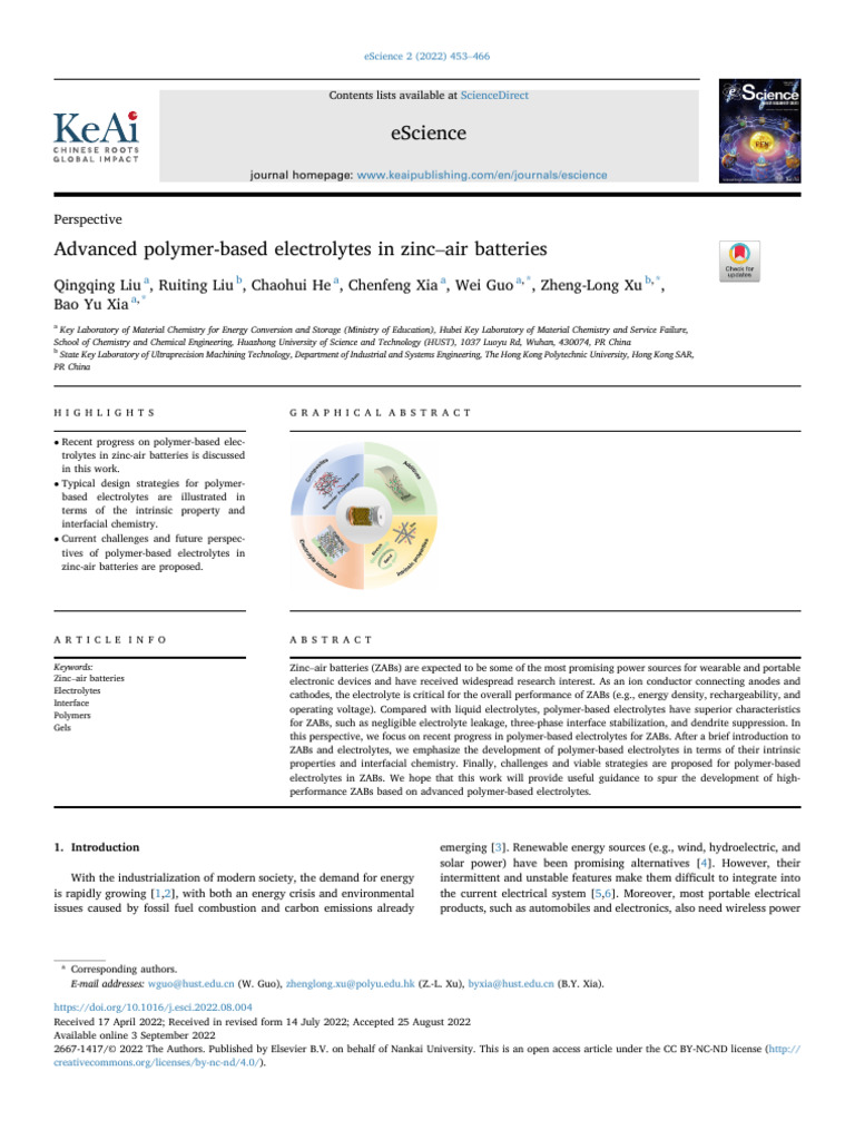 Advanced Polymer-based Electrolytes in Zinc-Air Batteries | PDF ...