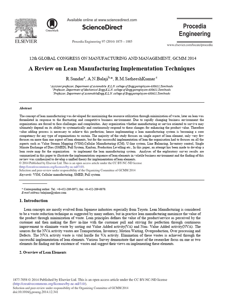 Sundar R., Balaji a. N., Kumar R. M. S., A Review on Lean Manufacturing ...