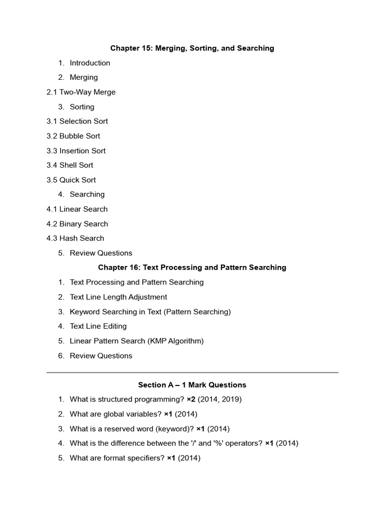 Merging, Sorting, and Searching Techniques | PDF | Summation | Computer ...