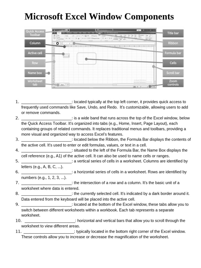 Microsoft Excel Window Components Guide | PDF