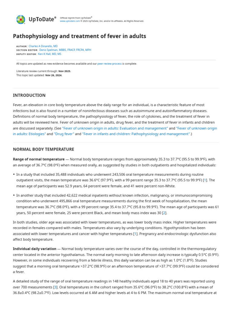 Fever in Adults: Pathophysiology & Treatment | PDF | Fever | Hyperthermia