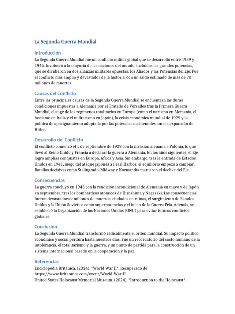 Causas y consecuencias de la Segunda Guerra Mundial | PDF | Segunda ...
