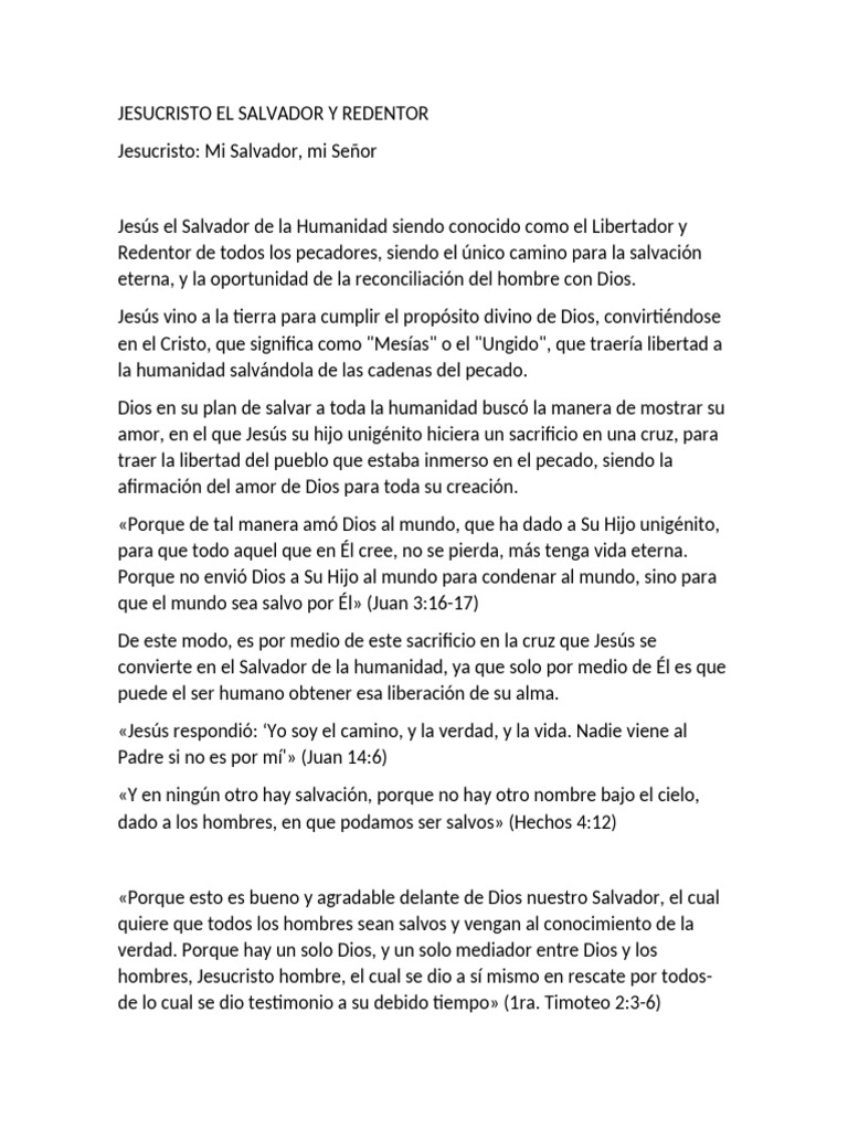 Jesucristo: Salvador y Redentor de la Humanidad | PDF | Cristo (título ...