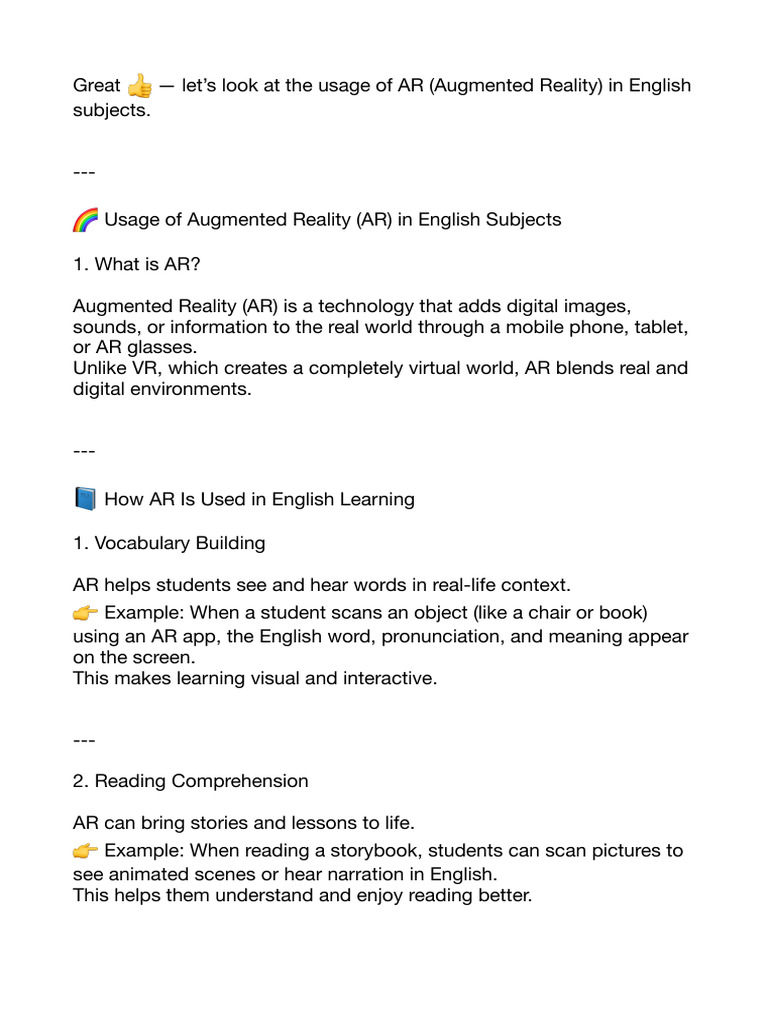 AR in English Learning: Enhancing Engagement | PDF | Augmented Reality ...