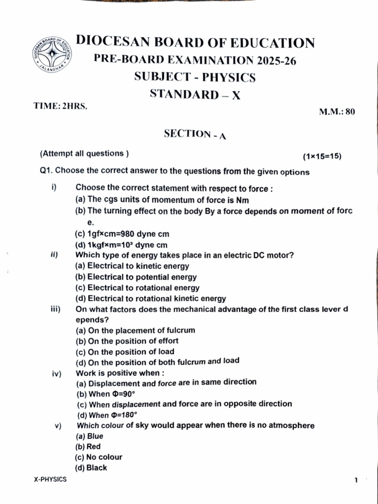 Physics Preboard 17 January 2026 | PDF