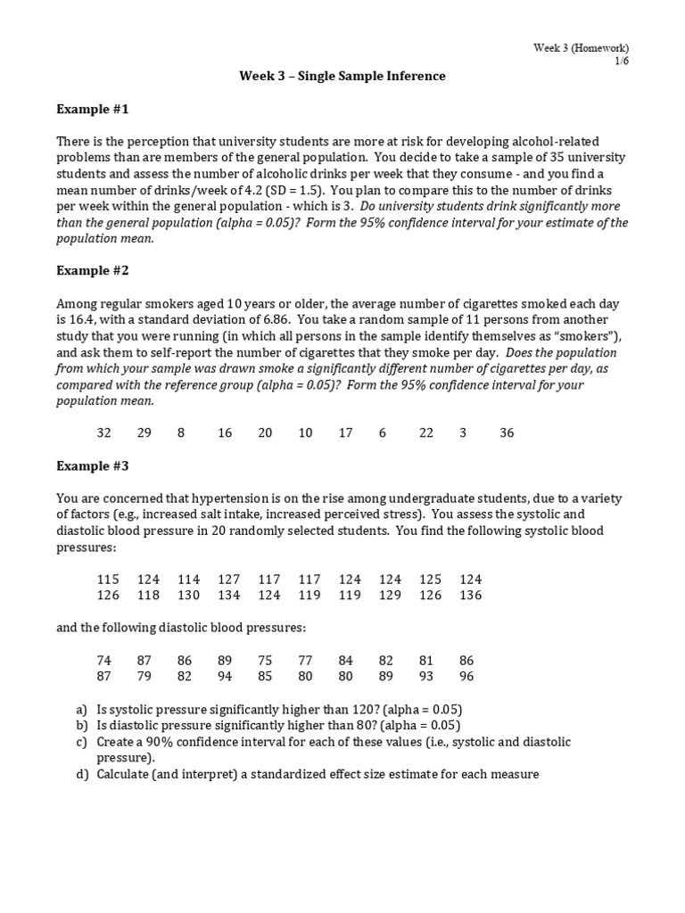 Week 3: Single Sample Inference Analysis | PDF | Effect Size | Blood ...