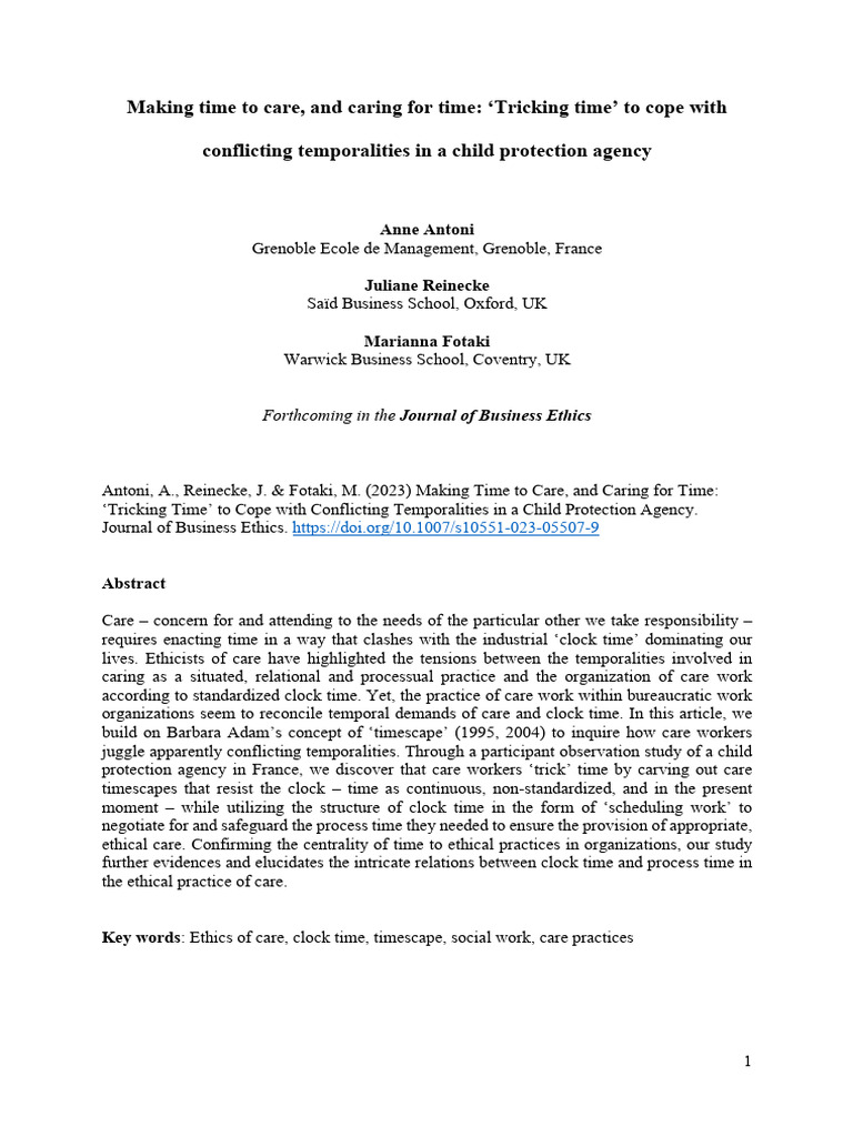 Navigating Time in Child Protection Care | PDF | Capitalism | Data