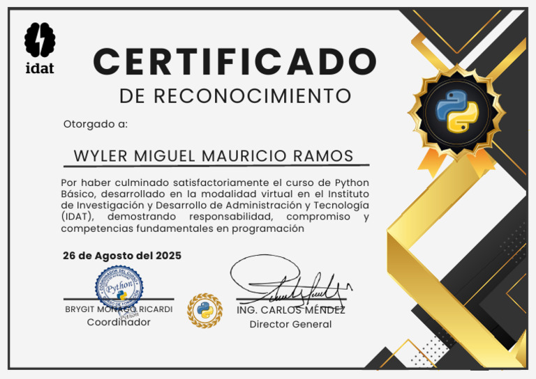 Certificado Curso Python Básico IDAT | PDF