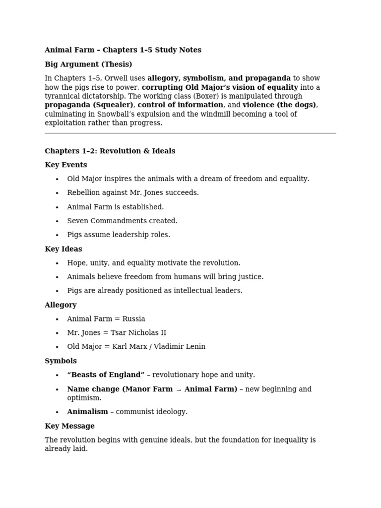 Animal Farm Chapters 1-5 Analysis | PDF | Political Science | Ideologies