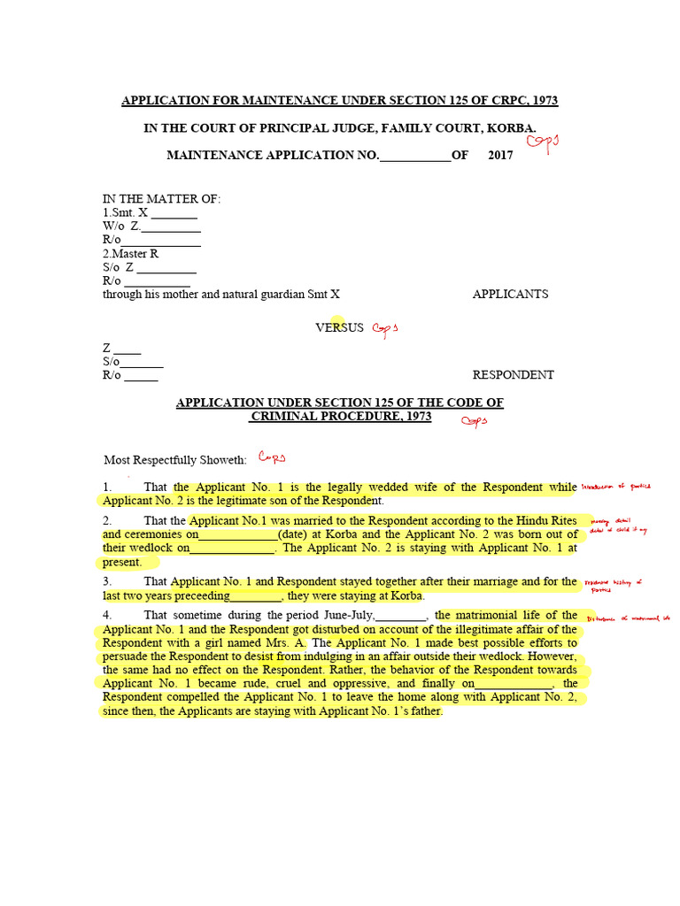 Maintenance Application Under CRPC 125 | PDF | Marriage | Common Law