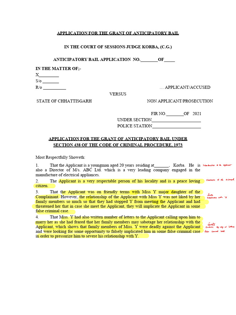 Anticipatory Bail Application in Korba | PDF | Bail | Common Law