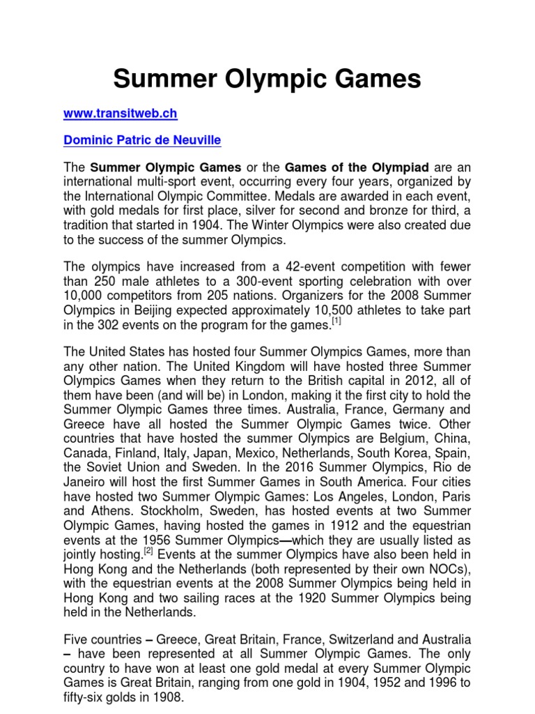 History of the Summer Olympics | PDF | Summer Olympic Games | Olympic Games
