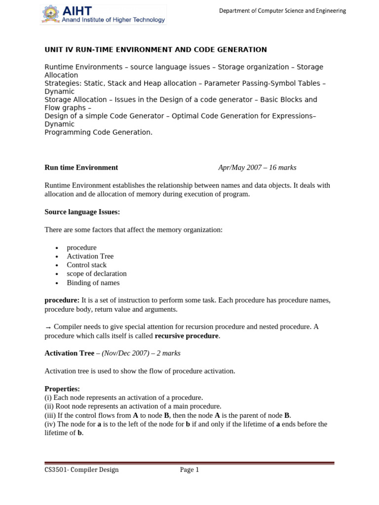 Runtime Environment & Code Generation Guide | PDF | Scope (Computer ...