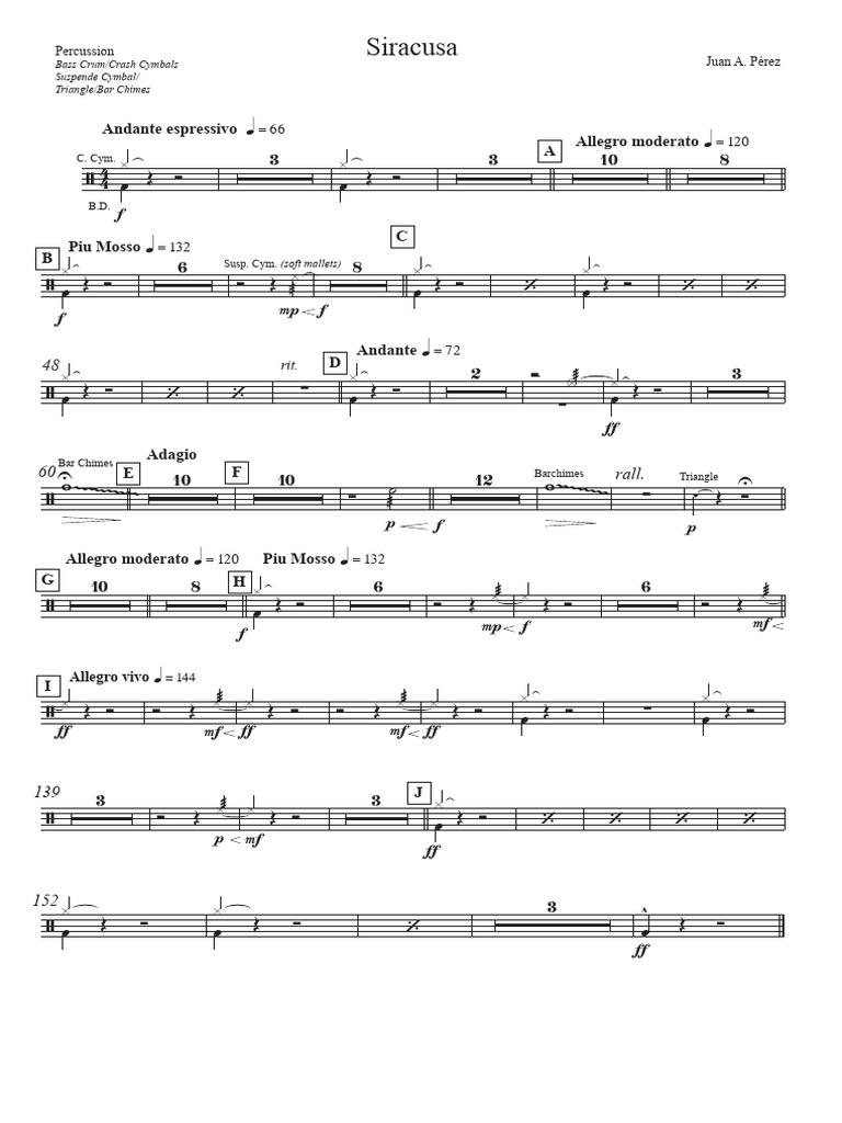 Percussion Score for Siracusa by Pérez | PDF