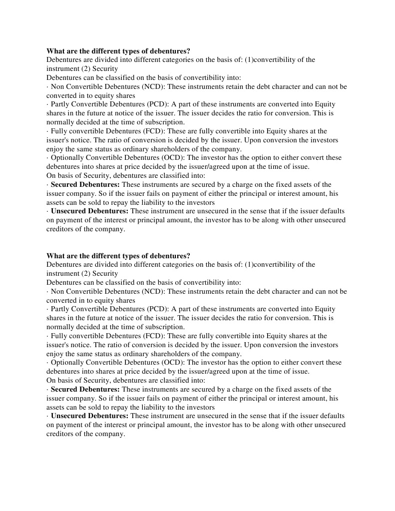 What Are The Different Types Of Debentures Pdf Debenture Bonds