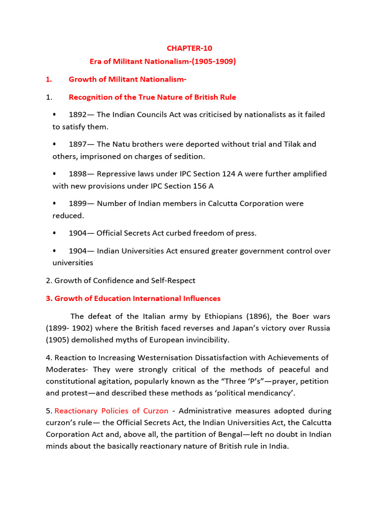 Militant Nationalism in India (1905-1909) | PDF | British India