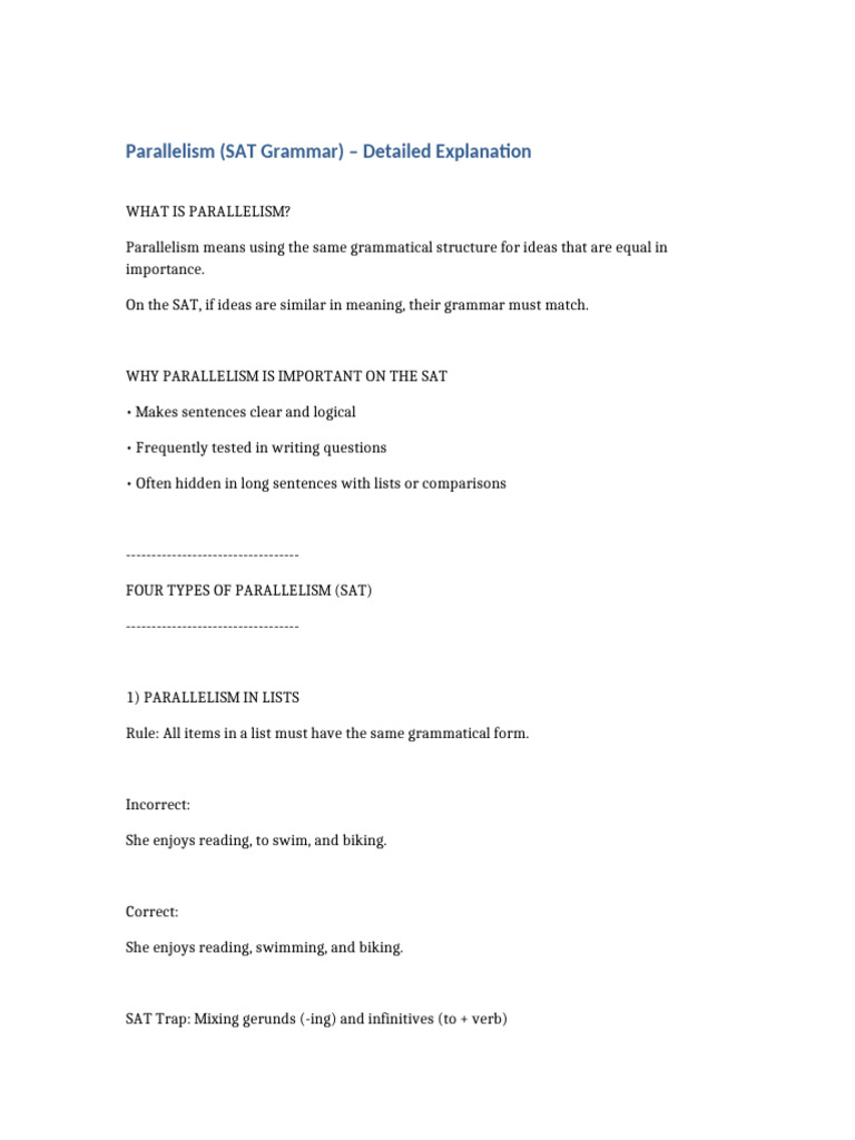Mastering SAT Parallelism Rules | PDF | Verb | Grammar