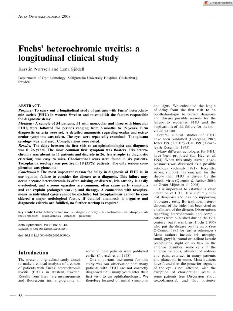 Acta Ophthalmologica - 2008 - Norrsell - Fuchs Heterochromic Uveitis a ...