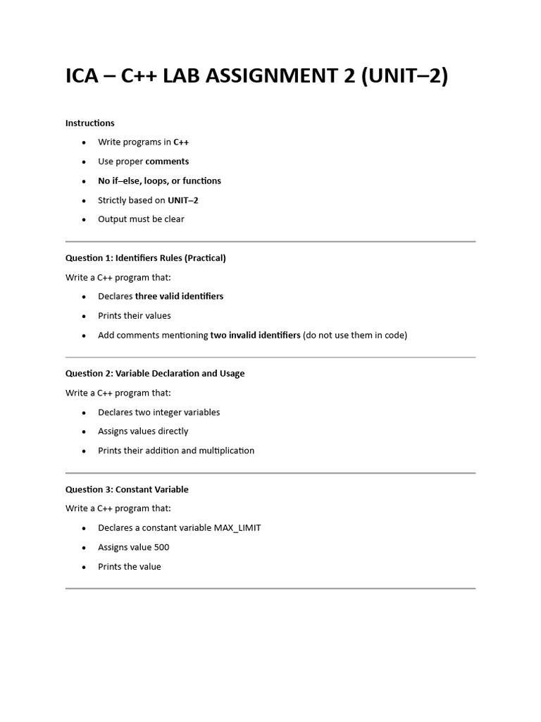 C++ Lab Assignment 2 Guidelines | PDF | Multiplication | C++